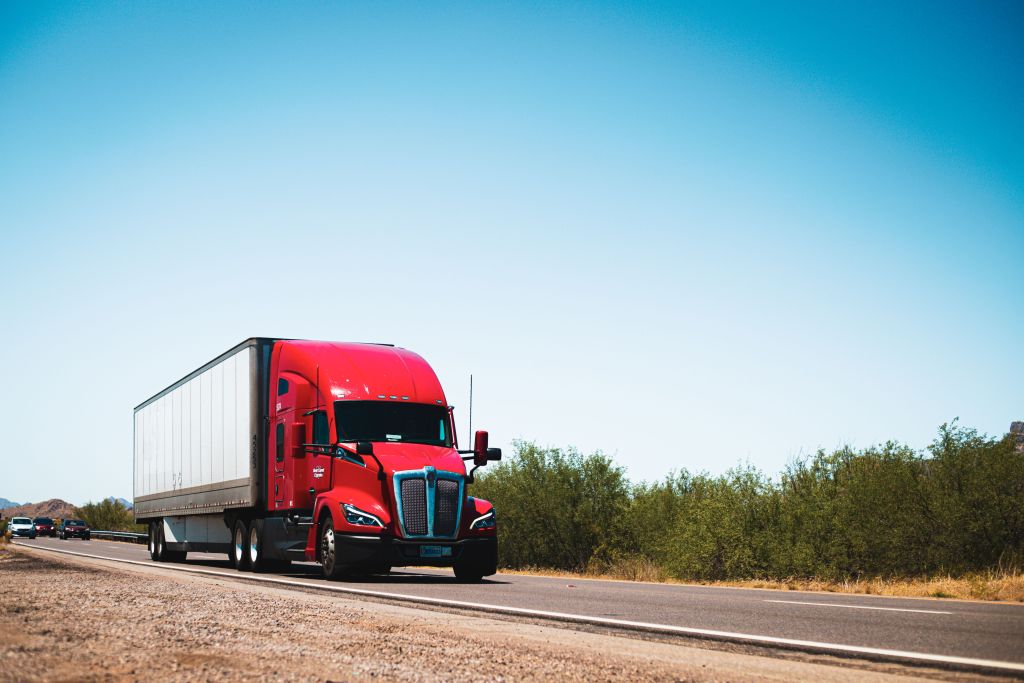 Semi truck driving on an open road